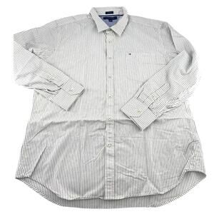 Tommy Hilfiger Shirt Mens Extra Large Green White Striped Button Business Career
